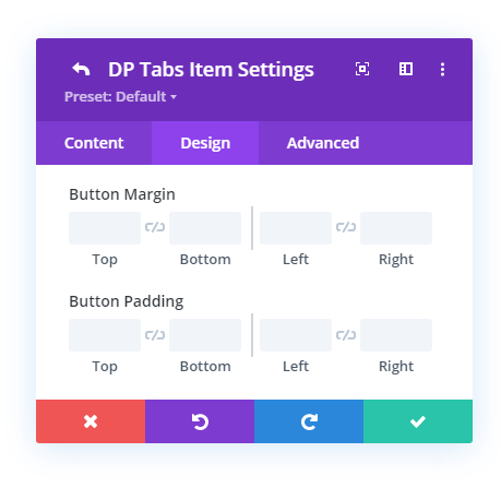 Tabs button and margin with padding options