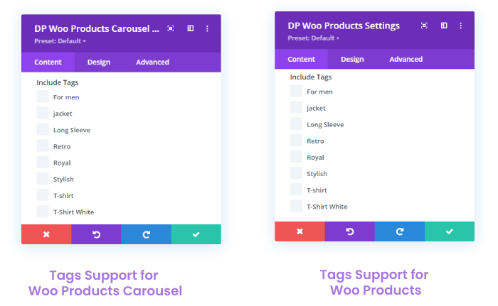 Tags support in Divi Plus WooCommerce modules