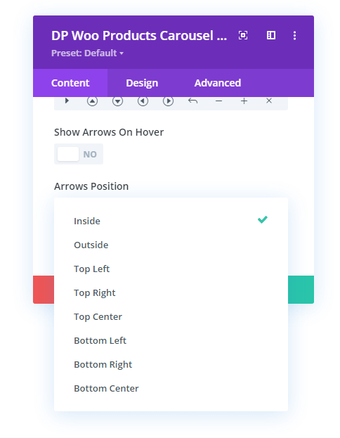 Woo Products Carousel Arrow Position option