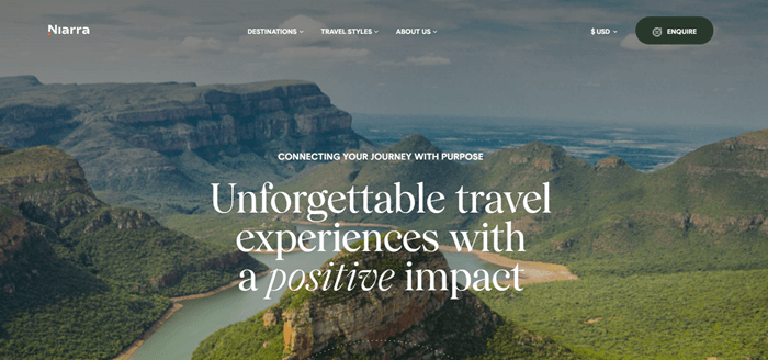 Niarra travel's transparent header example