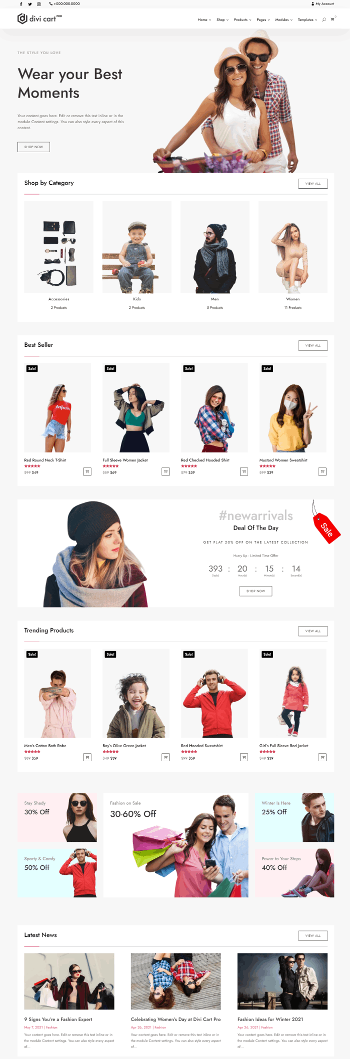 Divi Cart Pro modern fashion homepage