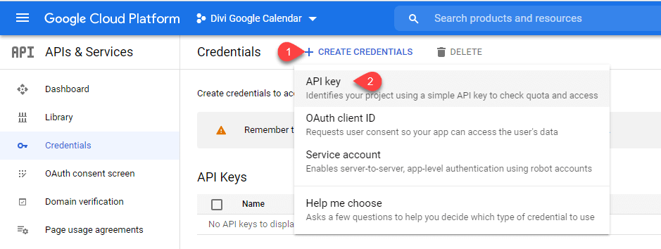 Creating Google Calendar Credentials for API Key generation