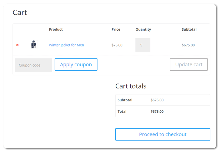 Default WooCommerce cart page