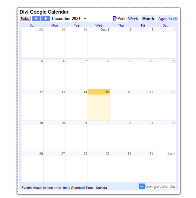 Divi Google Calendar using code module
