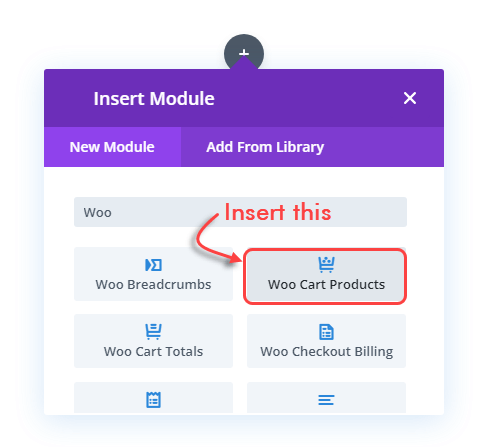 Divi module for WooCommerce cart product