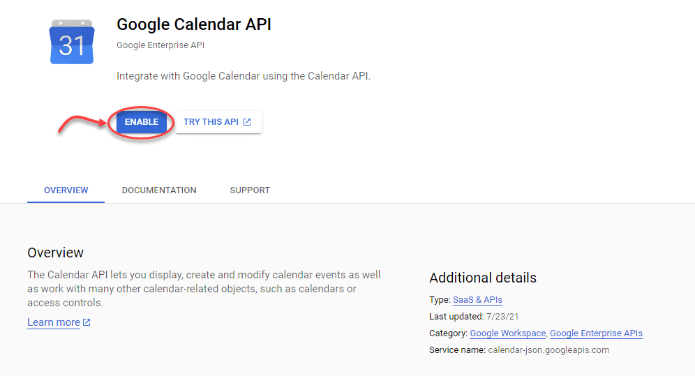 Enabling Google Calendar API
