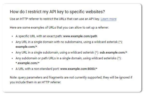 Google Calendar API website restriction guidelines