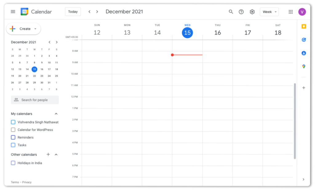 Google Calendar Window