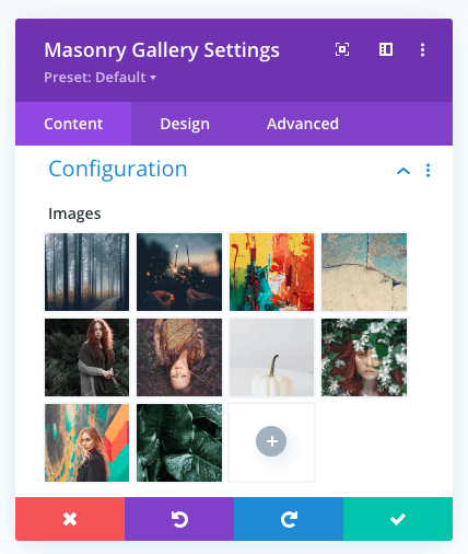 Images in the divi masonry gallery settings