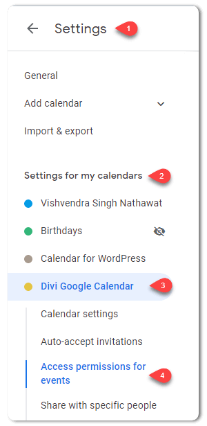 Opening Divi Google Calendar's access permission