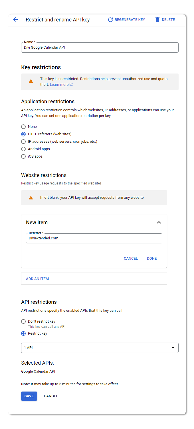 Restricting Google Calendar API and renaming it