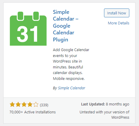 Simple Calendar for Divi Google Calendar in plugins repository