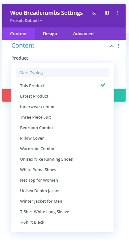 Woo Breadcrumbs module content tab product option