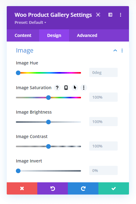 Woo Product Gallery Divi module for WooCommerce and its design settings