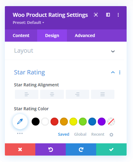 Woo Product Rating design tab settings