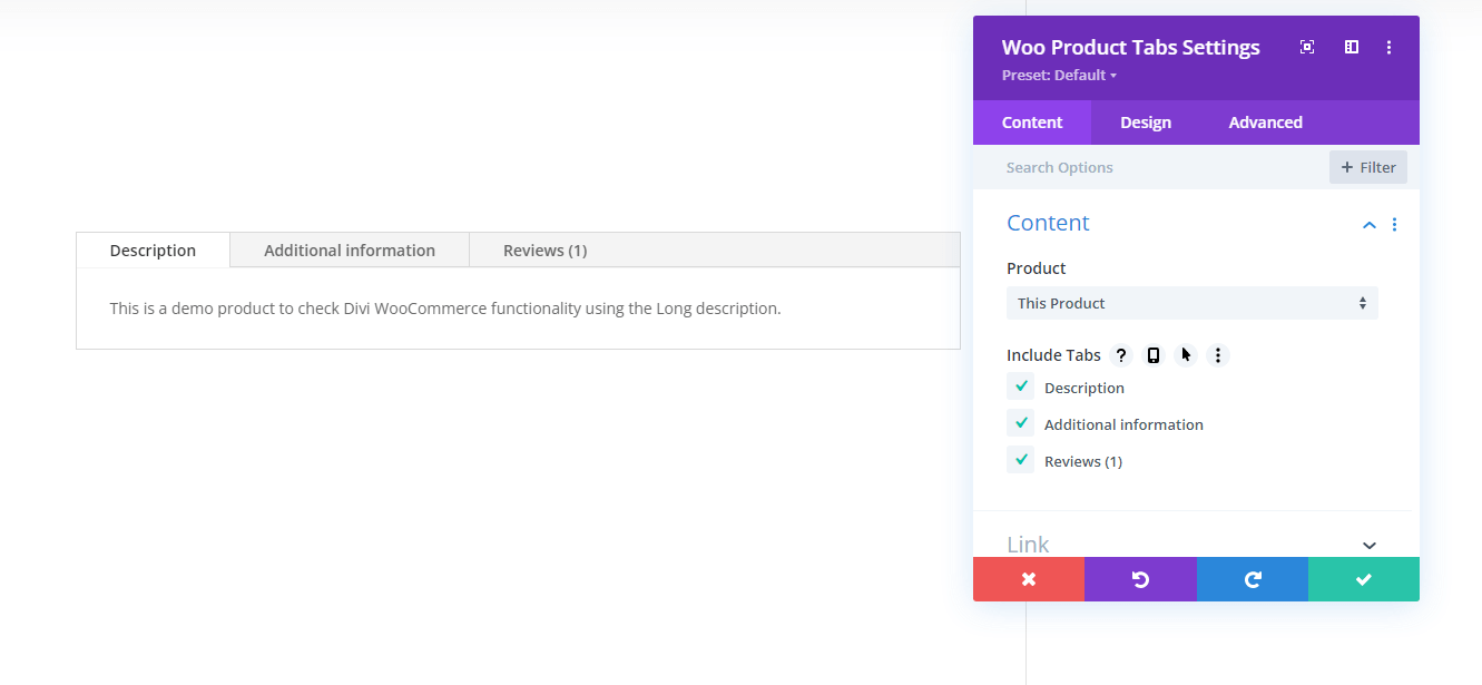Woo Product Tabs Content settings