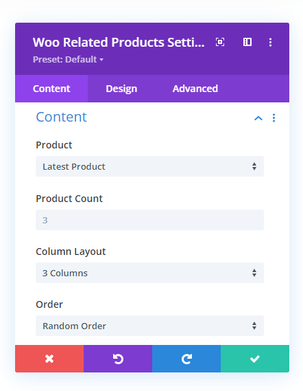 Woo Related Products Content settings