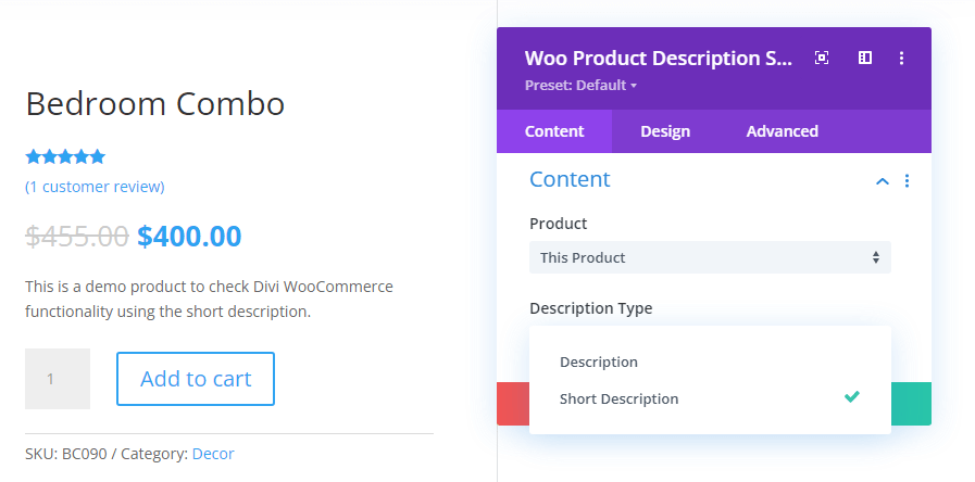 Woo product description type option