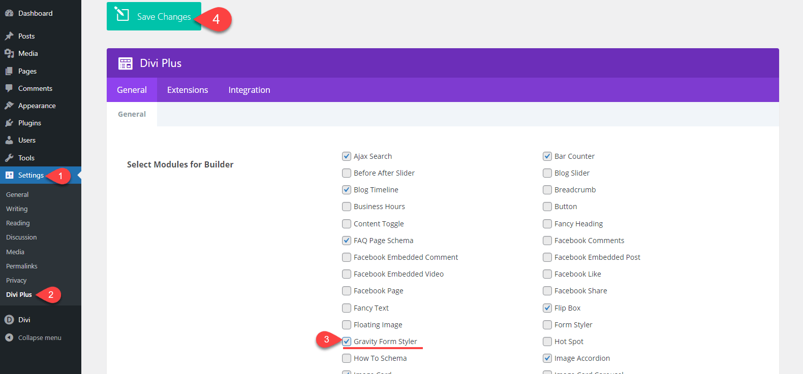 Enabling Divi Plus Gravity Forms Styler module