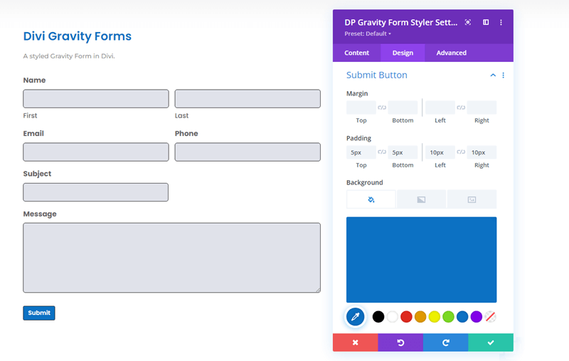 Gravity forms submit button options
