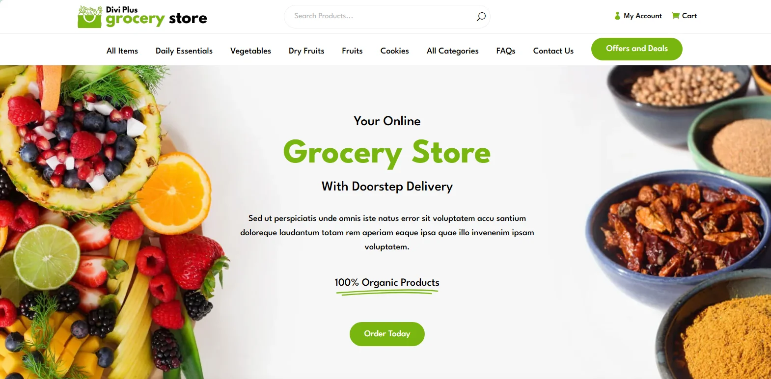 Grocery store Divi Plus theme
