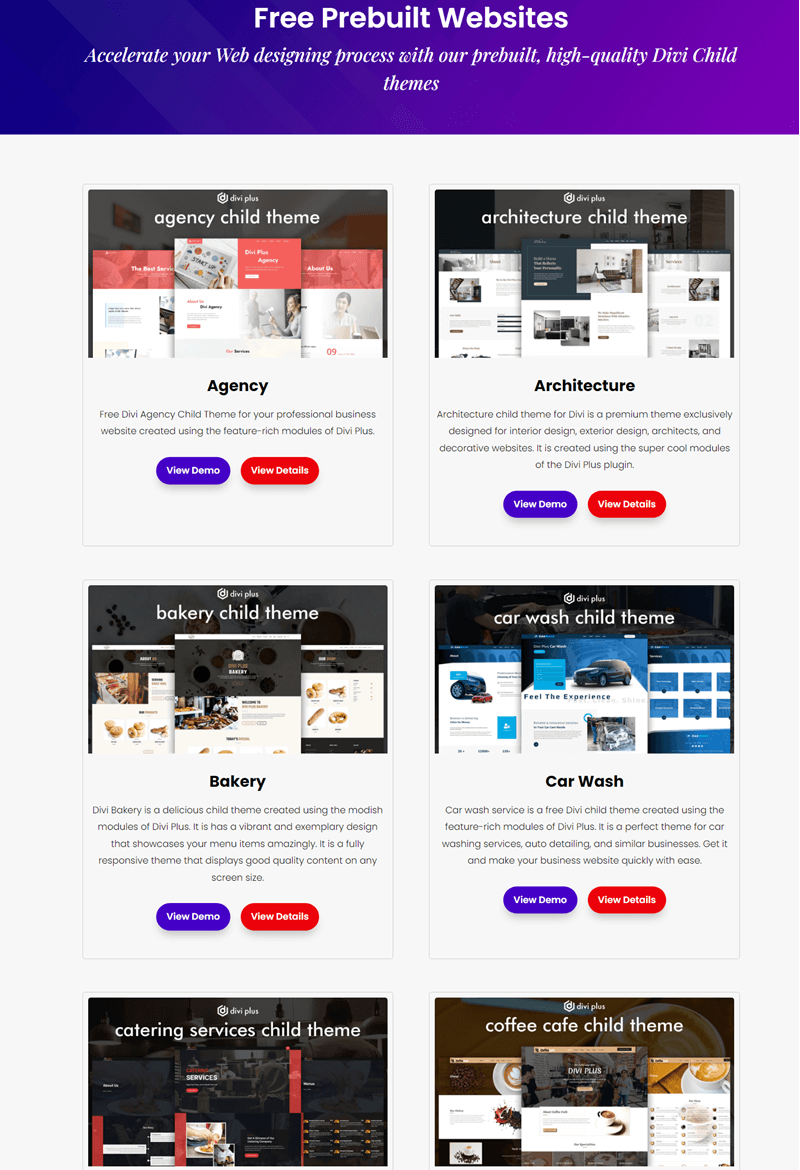 Divi Plus Pre-built Websites