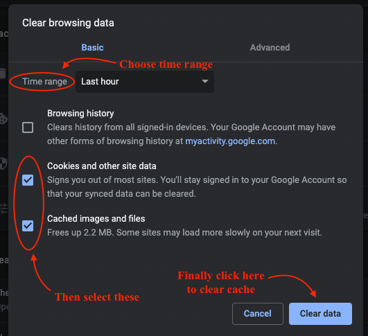 Cleared Google Chrome's Cache