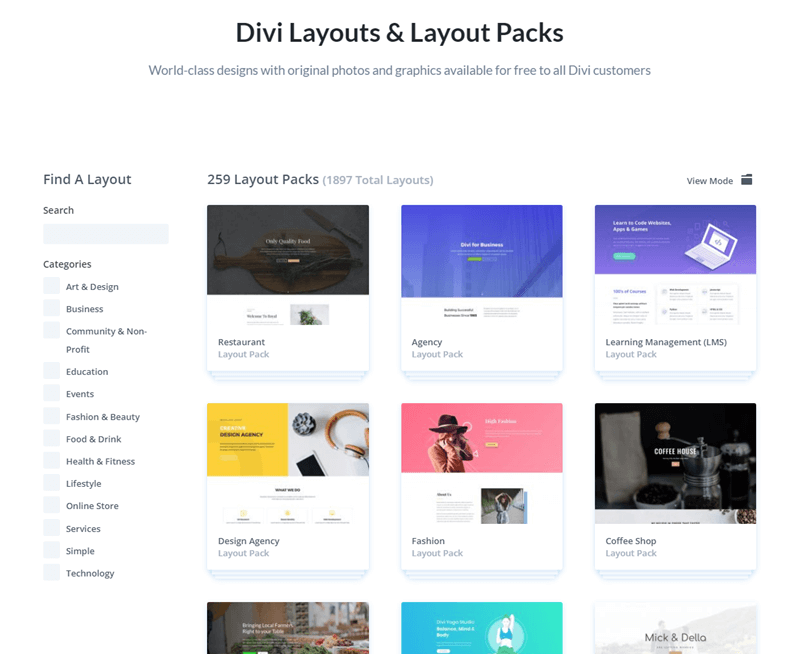 Divi Layouts library