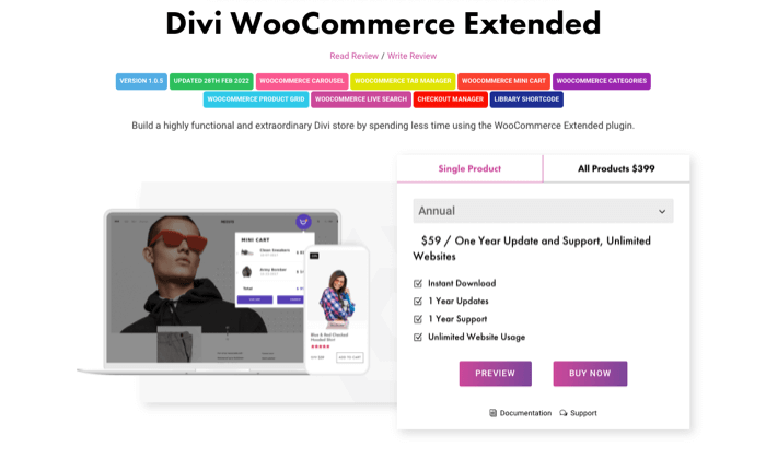 Divi WooCommerce Extended pricing on DiviExtended store