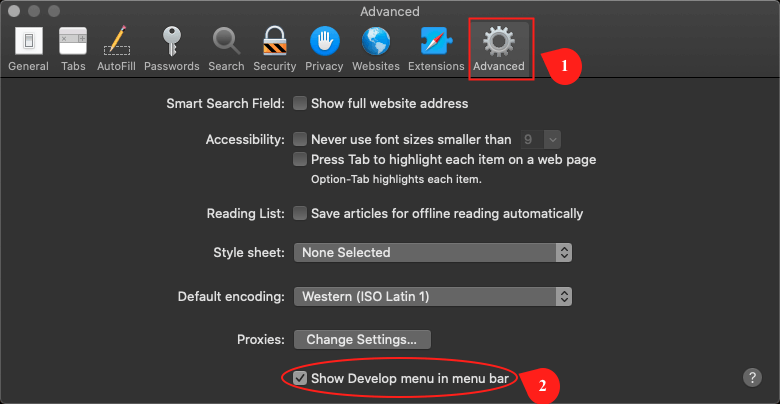 Enabling Develop option in Safari browser