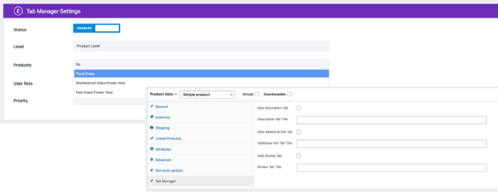 Product tab manager options