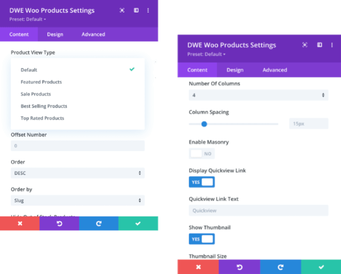 Products Grid module settings