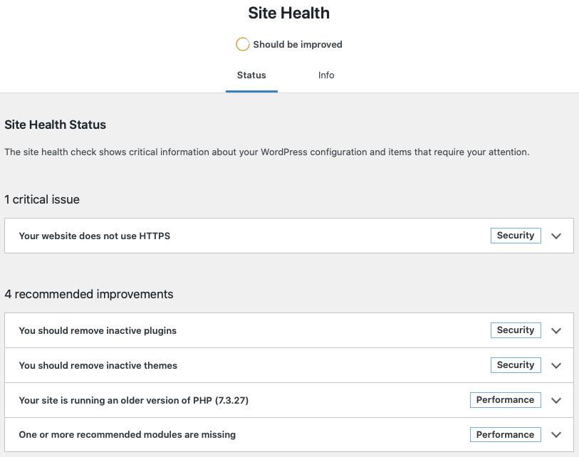 WordPress Site health notification for Divi troubleshoot