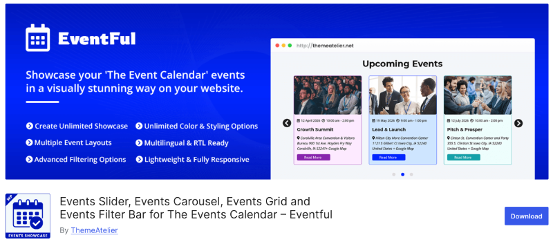 Eventful – Event Showcase Addon for The Events Calendar