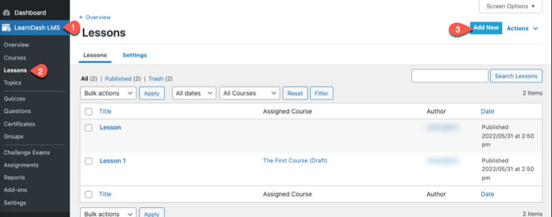 Adding a new lesson in LearnDash LMS