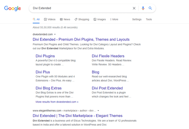 Divi Extended in Google search results