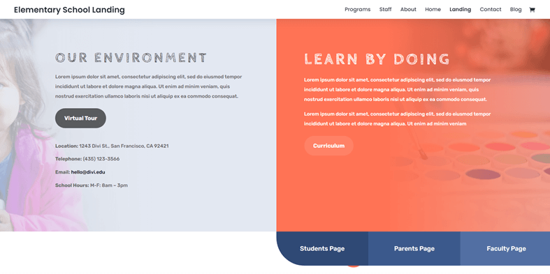 Elementary School Divi Education theme