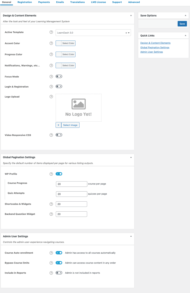 General settings of LMS plugin