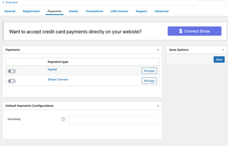 Payment options of LMS plugin