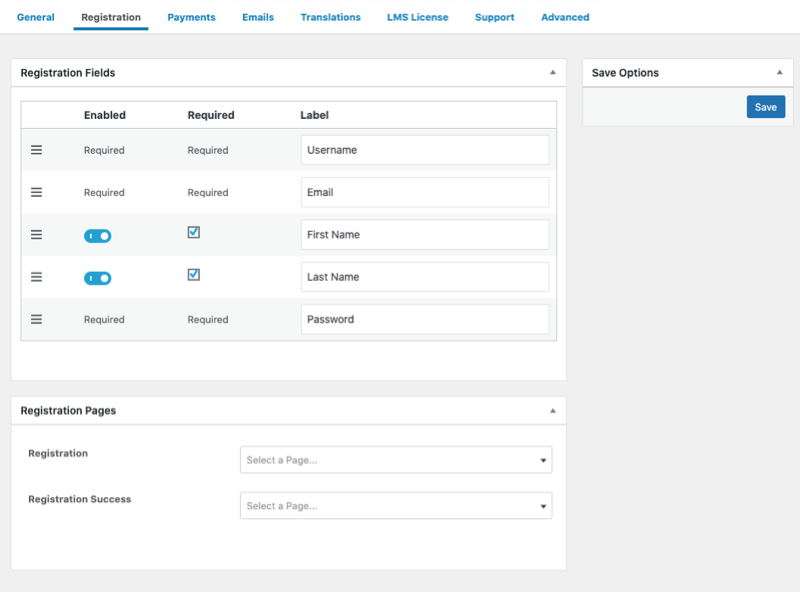 Registration page of LMS plugin