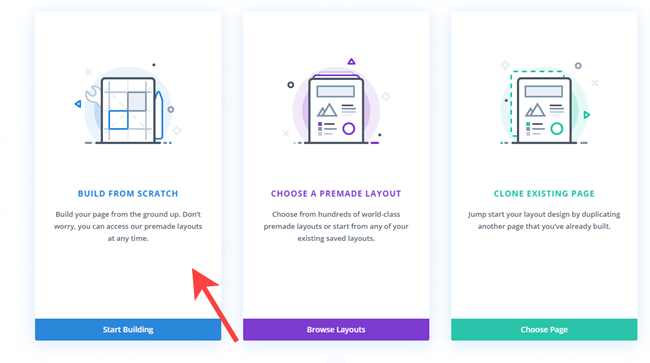 Selecting build from scratch option in Divi Theme Builder