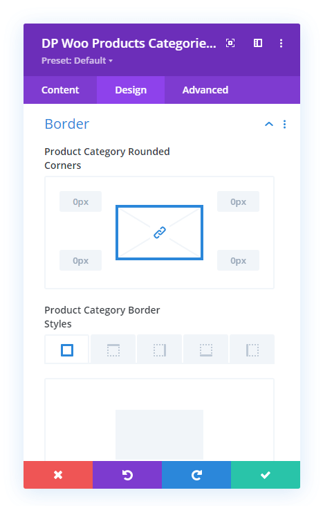 Border settings of the Woo Products Categories module