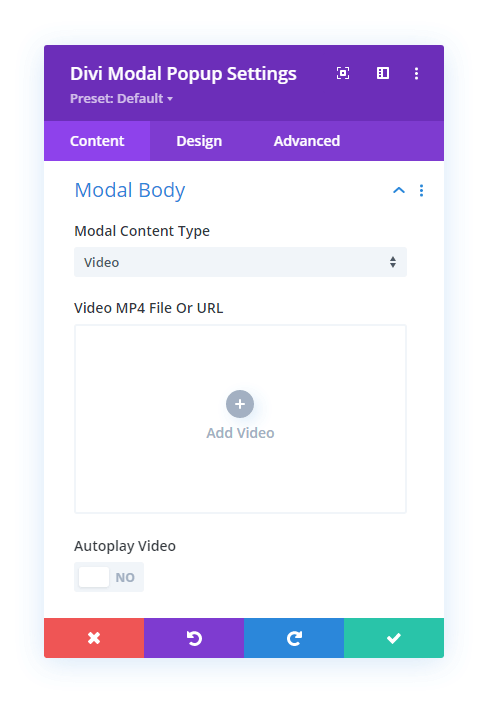 Divi Modal Popup Video Body Content option