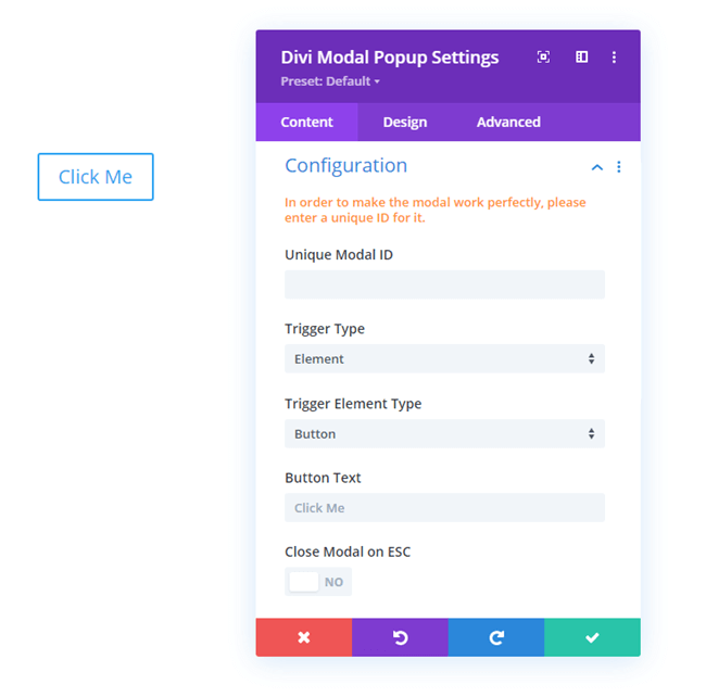 Divi Modal Popup with Configuration settings