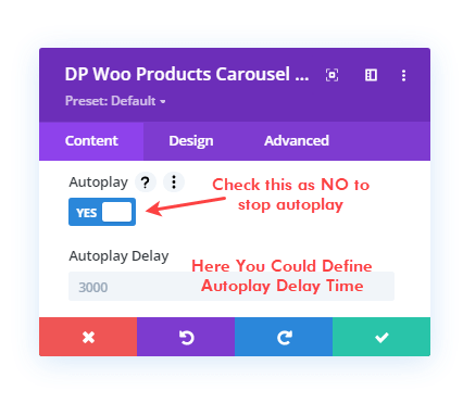 Divi Plus WooCommerce Products Carousel module and its autoplay options