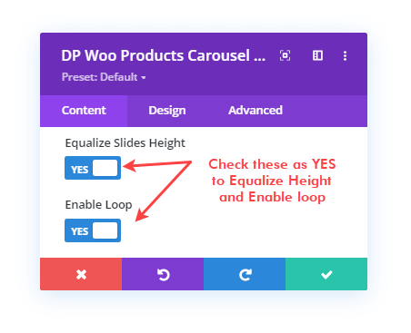 Equalize Slides Height and Loop option in WooCommerce Products Carousel