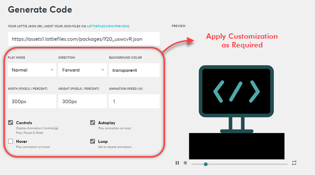 Lottie animations customization options at LottieFiles