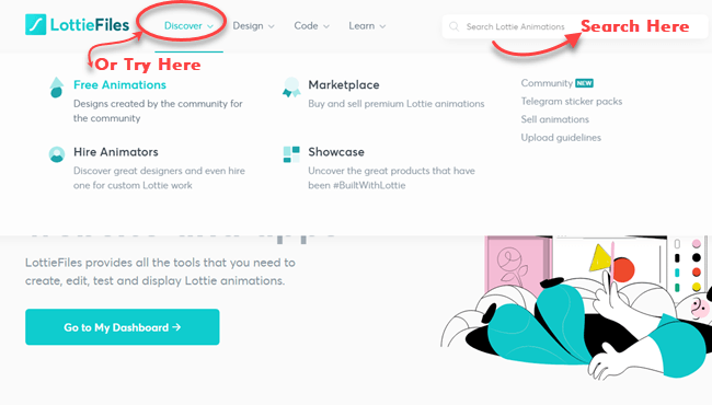 LottieFiles Animations search options