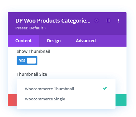 Woo Products Categories thumbnail size option