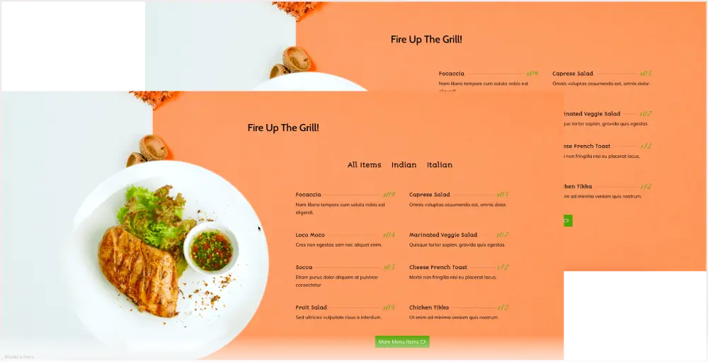 Divi restaurant filterable menu